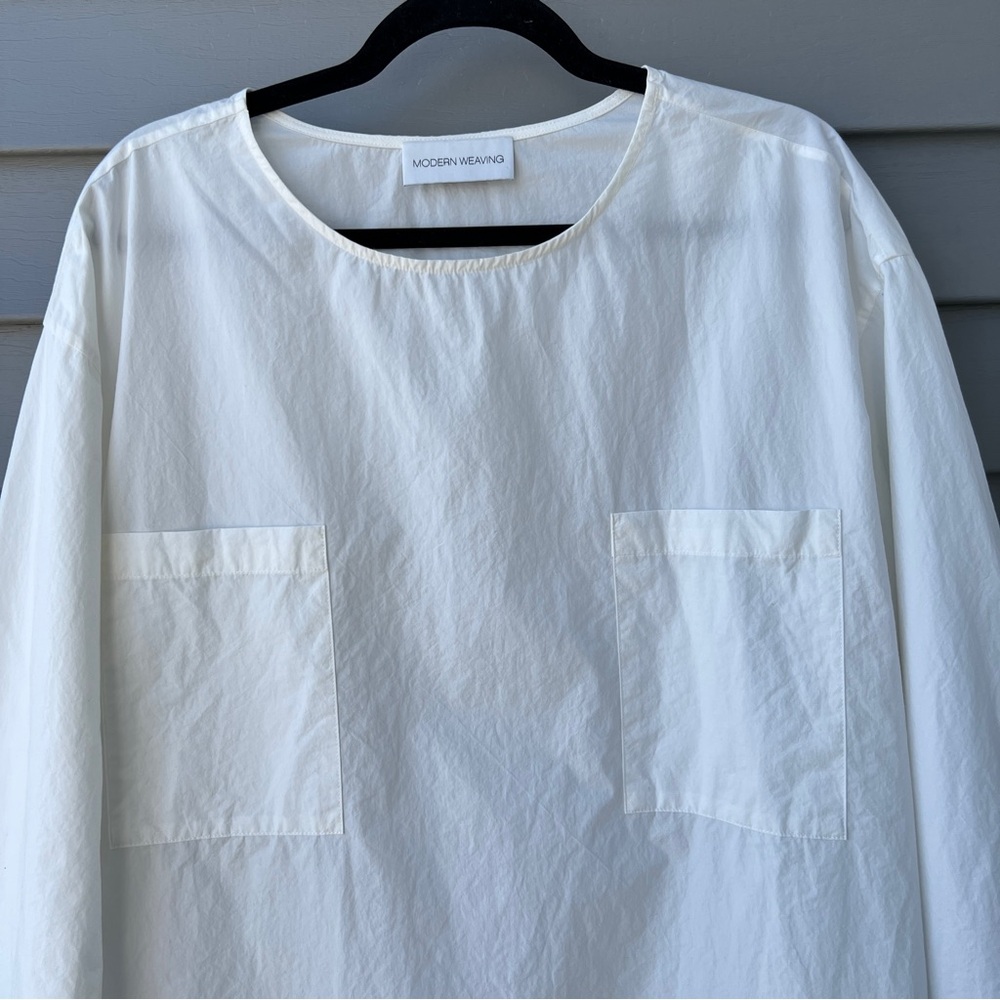 Modern Weaving Popover Poplin Top Pocket Parchment Off-White Womens XL Normcore - Picture 3 of 16